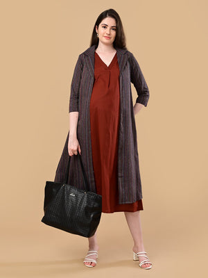 PowerLayer Maternity and Nursing Shacket Dress - Black Maternity Casual Dress