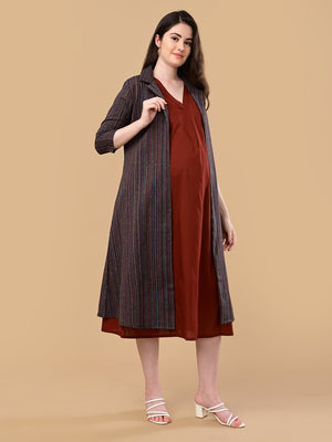 PowerLayer Maternity and Nursing Shacket Dress - Black Maternity Casual Dress