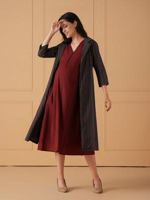 PowerLayer Maternity and Nursing Shacket Dress - Black Maternity Casual Dress