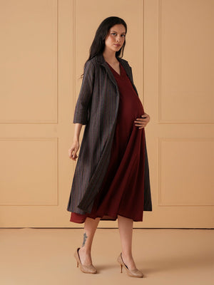 PowerLayer Maternity and Nursing Shacket Dress - Black Maternity Casual Dress