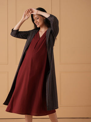 PowerLayer Maternity and Nursing Shacket Dress - Black Maternity Casual Dress
