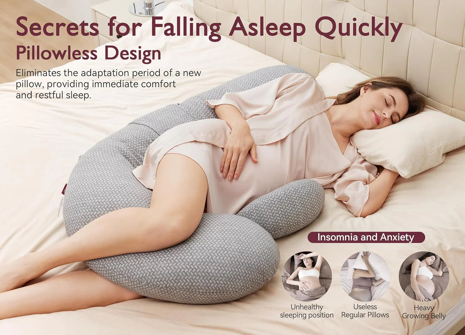 Momcozy Maternity Accessory Original F Shaped adjustable Maternity Pillow Grey