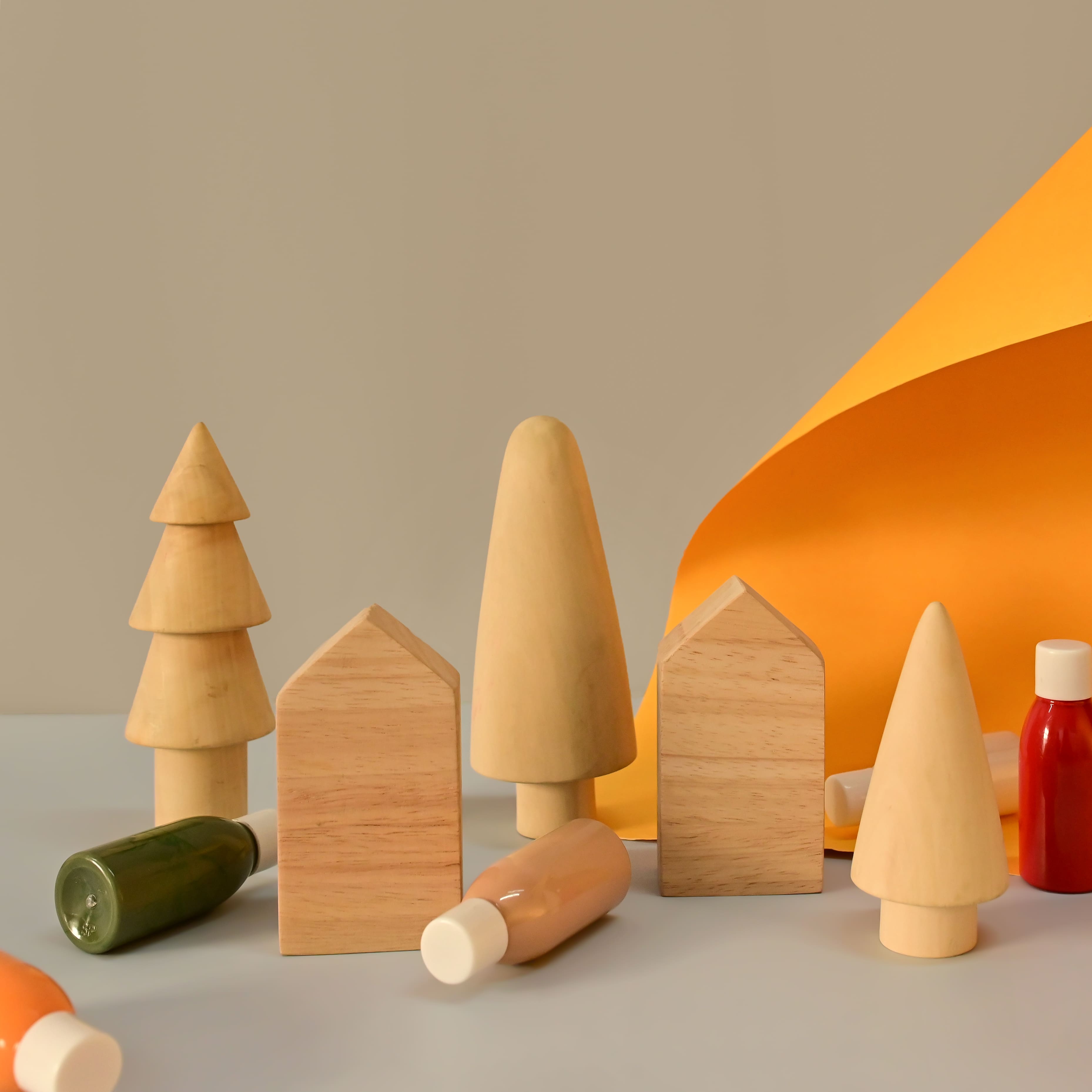 Playbox DIY Christmas Village - Painting & Decorating Activity Kit Including 2 Huts, 3 Trees, 5 Color Bottles, 1 Paint Brush & 3 Sponge Brushes (Set of 1)