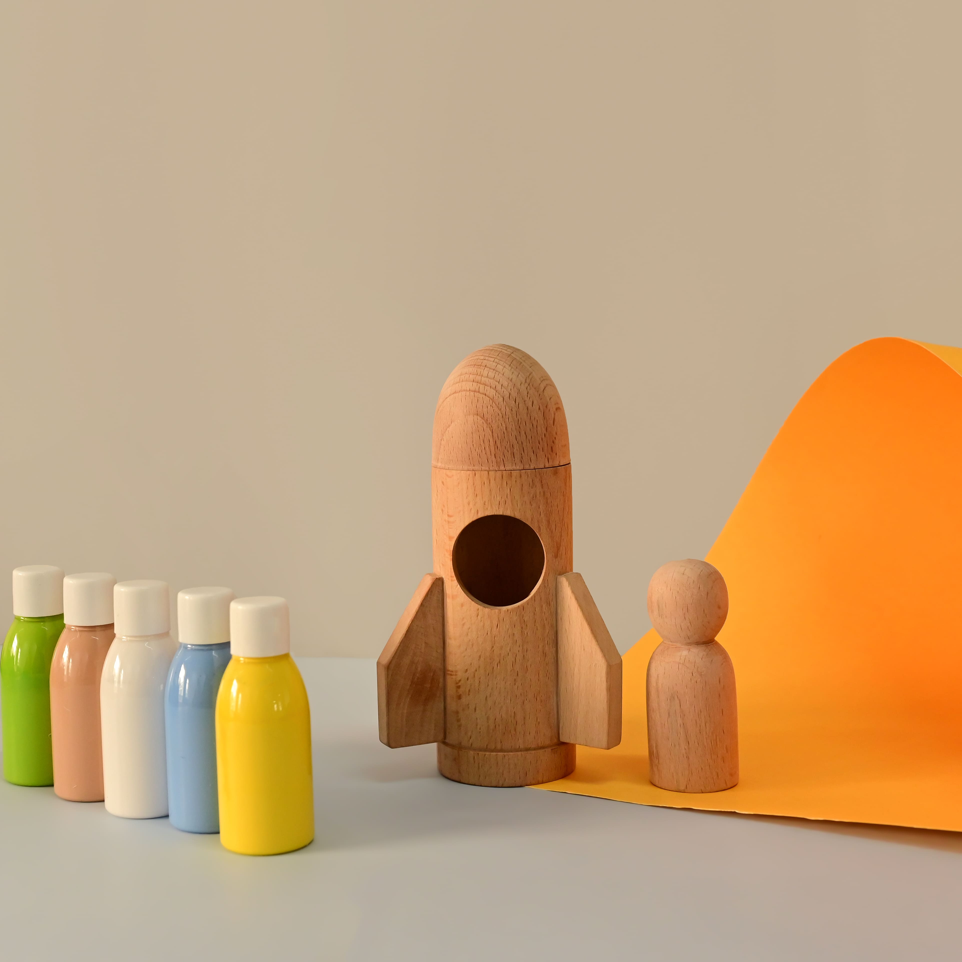 Playbox DIY Kit-Rocket - Kids Crafts and Arts Set Painting Kit | Inside The Box (1 Rocket,1 Astronaut, 5 Color Bottles, 1 Paint Brush and 2 Sponge Brush) | Creativity DIY Gift Set