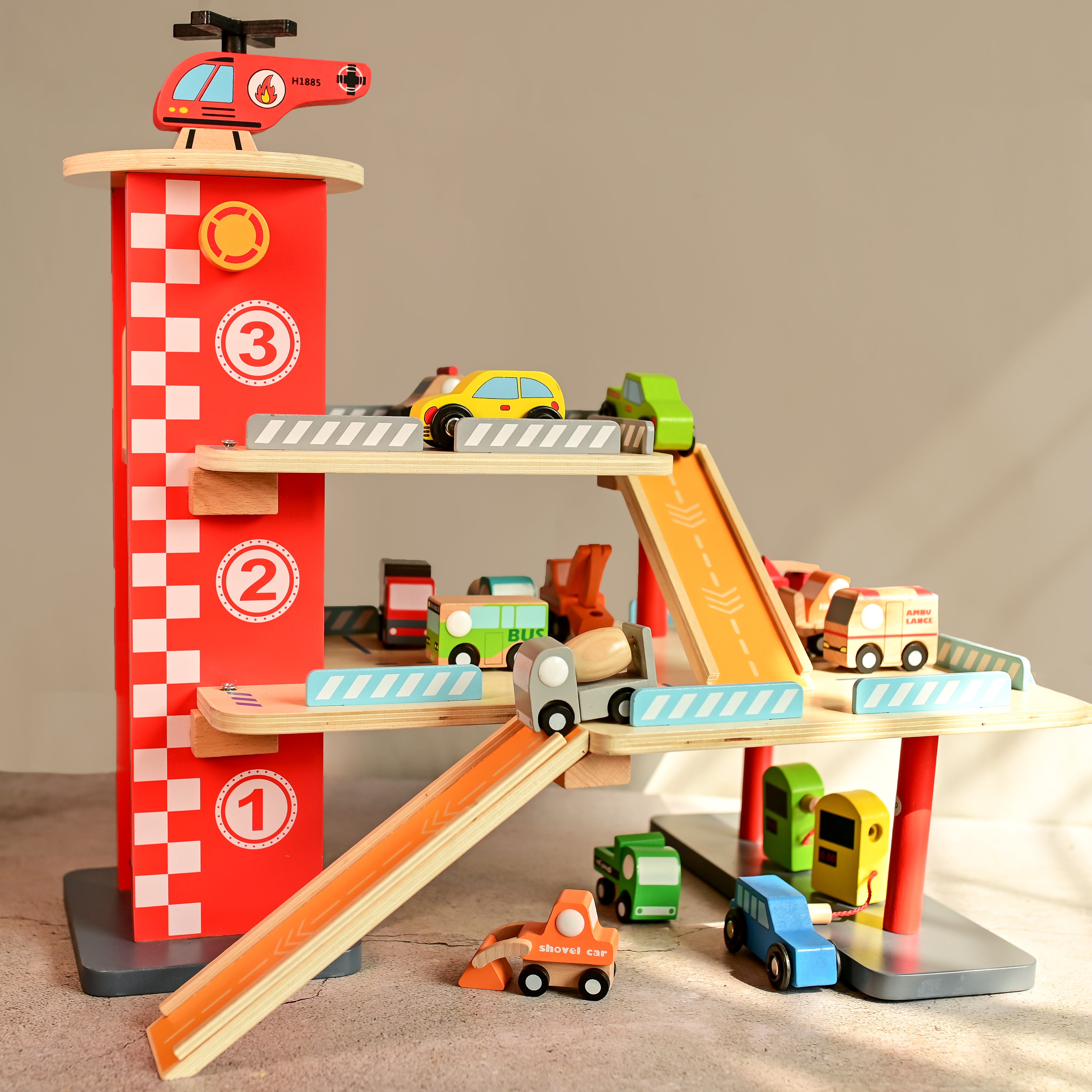 Playbox Drive in-Multilevel Activity Center with Helicopter Pad, Moving Elevator & Rapid Descent Ramps