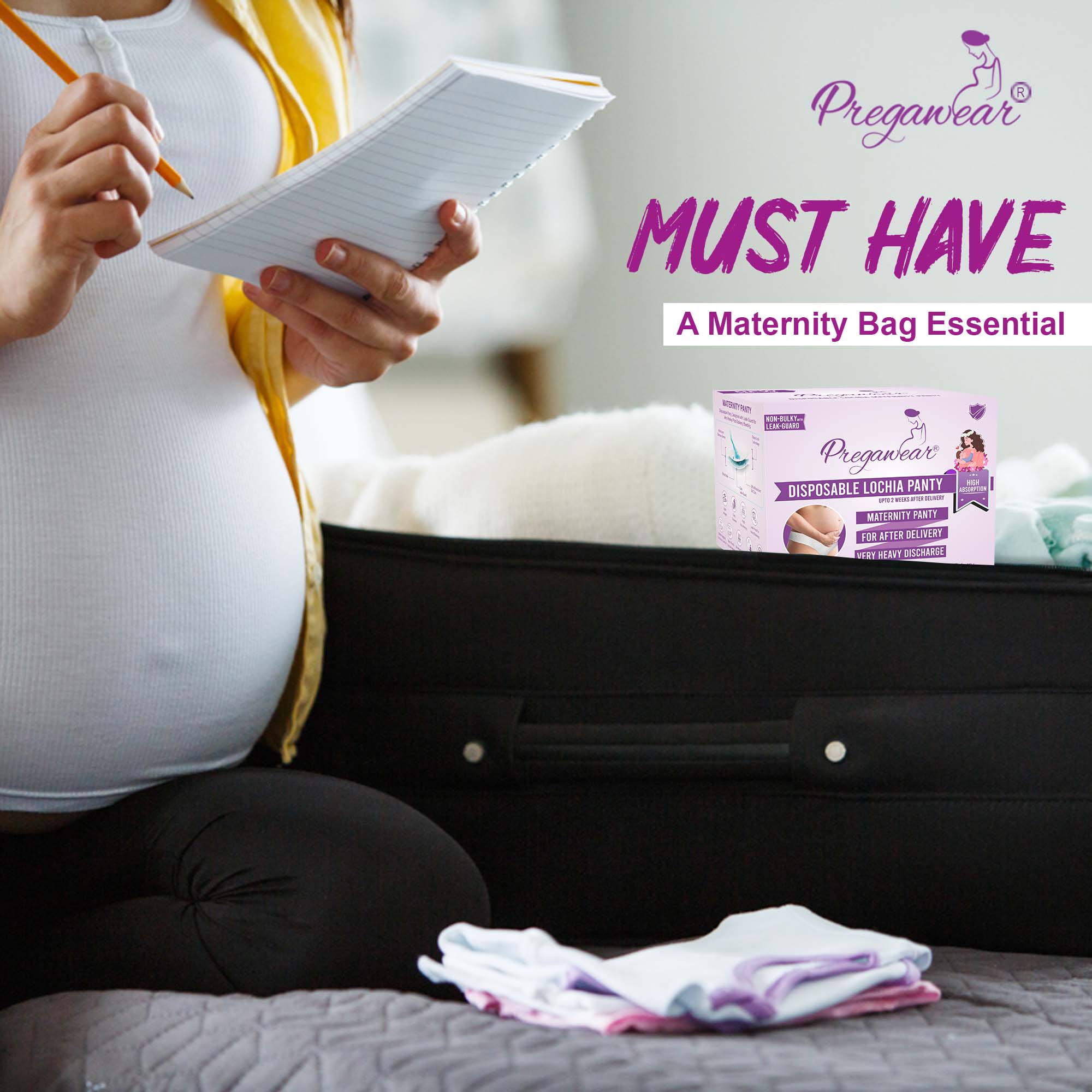 Pregawear Disposable Maternity Panty - High Absorbance Pad & Leak Guards(5 Pieces) - XS Disposable Maternity Panty