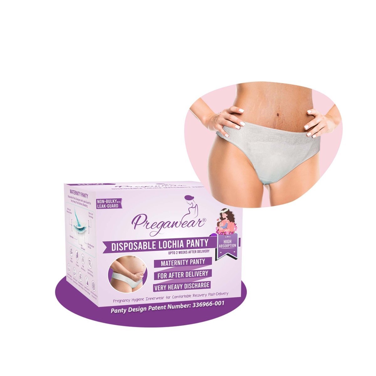 Pregawear Disposable Maternity Panty - High Absorbance Pad & Leak Guards(5 Pieces) - PF006A - 0XS