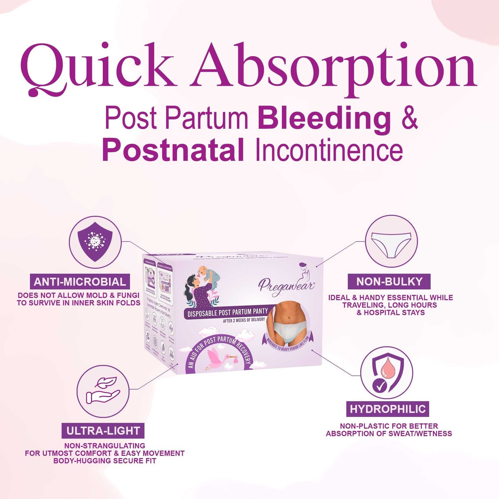 Pregawear Disposable Postpartum Pregnancy Panty for Medium - Heavy Flow(Pack of 5) - PF005A - 0XS