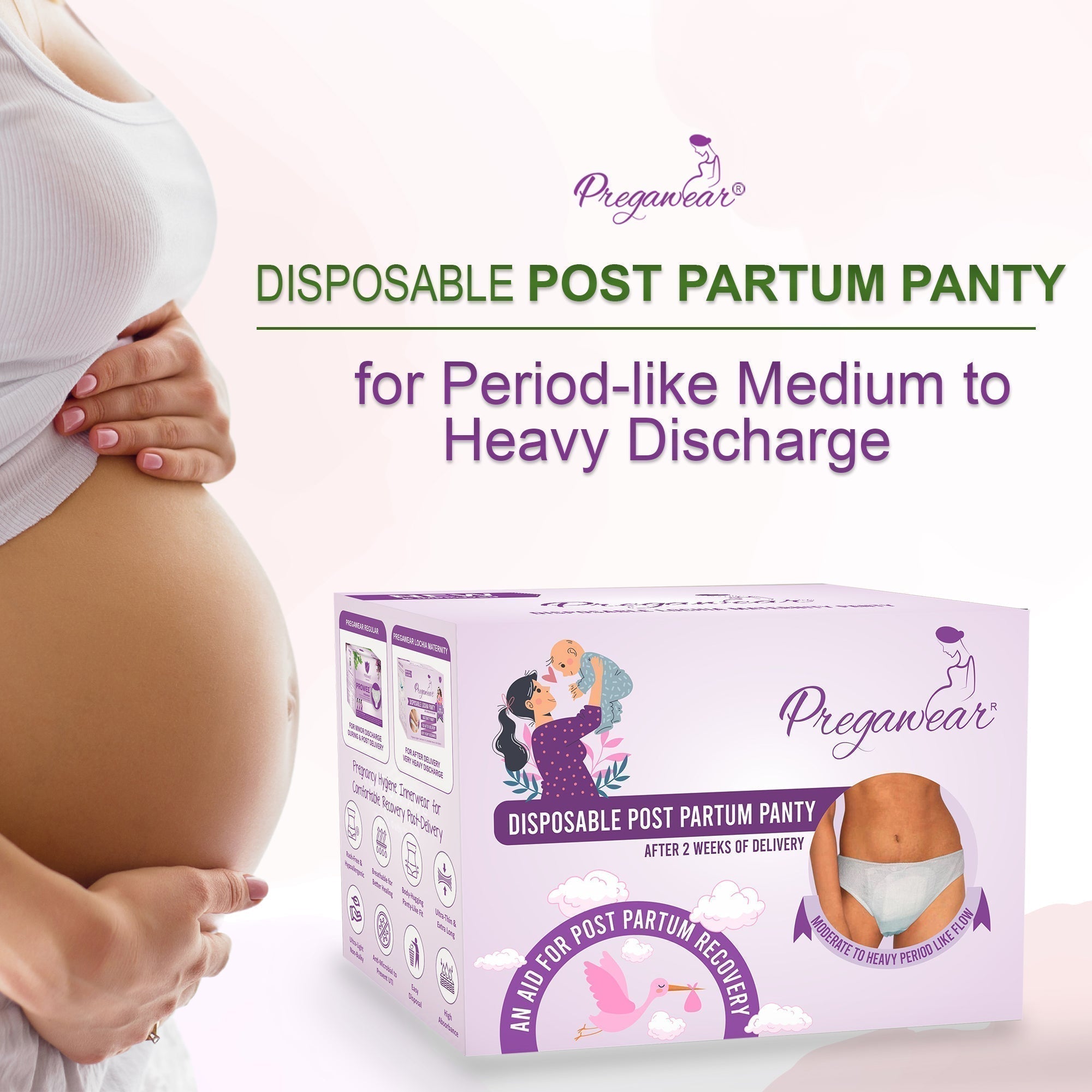 Pregawear Disposable Postpartum Pregnancy Panty for Medium - Heavy Flow(Pack of 5) - XS Disposable Maternity Panty