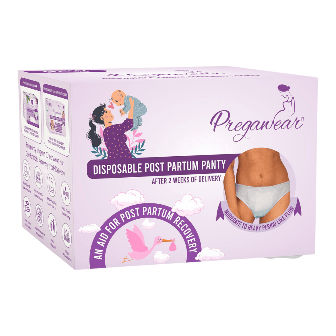 Pregawear Disposable Postpartum Pregnancy Panty for Medium - Heavy Flow(Pack of 5) - XS Disposable Maternity Panty