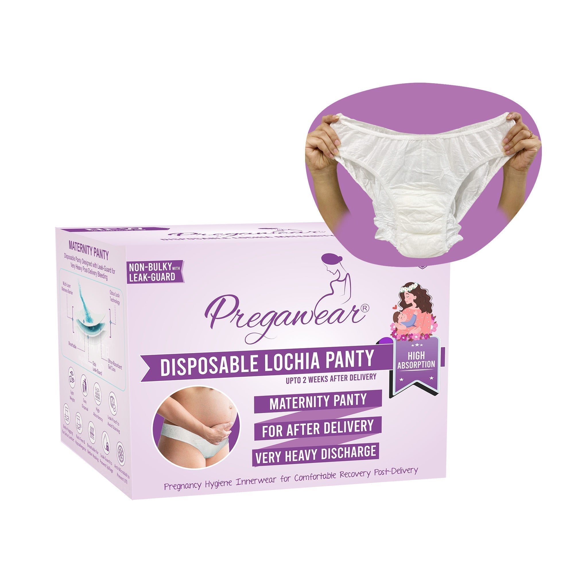 Pregawear Lochia Maternity Panties Disposable Pregnancy Postpartum Absorption Kit - XS Disposable Maternity Panty