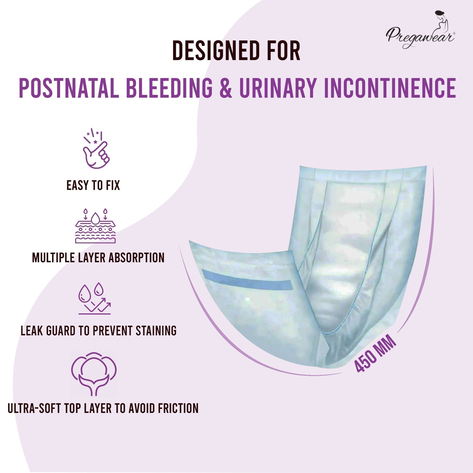 Pregawear Maternity Pad| Premium Disposable Soft Pads for Women| After Delivery Incontinence High Absorption | Heavy Periods | Leak Guard| Postpartum Flow| Rash Free | Overnight Protection - Pack of 5 Maternity Pads