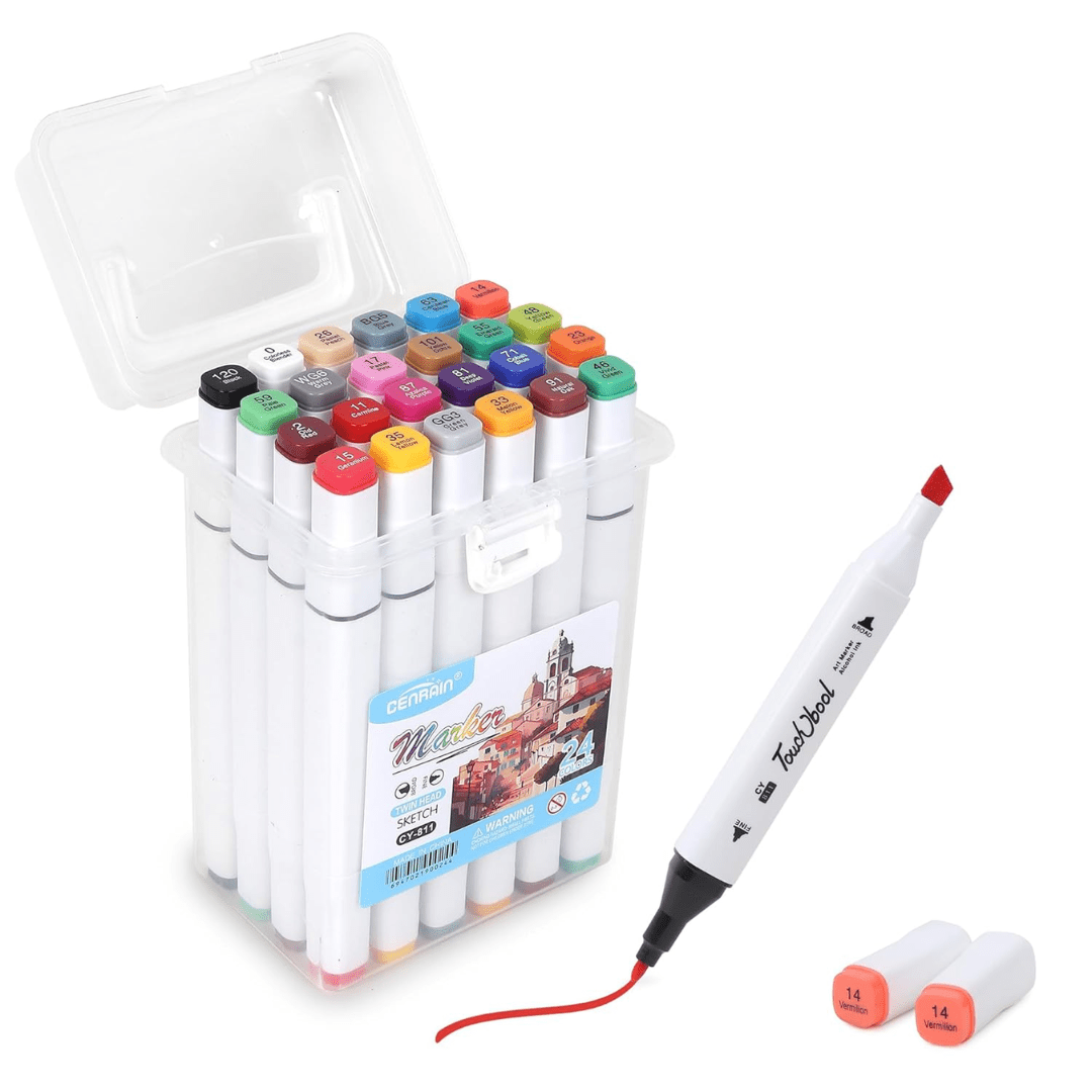 Premium Color Set 24 PC | Dual Tip Art Maker | Broad and Point | Premium quality for Kids - Color_TouchParker_Pen_24Pc_16*10*7