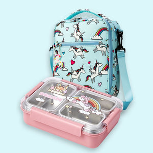 Princess Magic stainless Steel Kids Tiffin/ Lunch Box with matching Mint Green Lunch Bag - Back To School