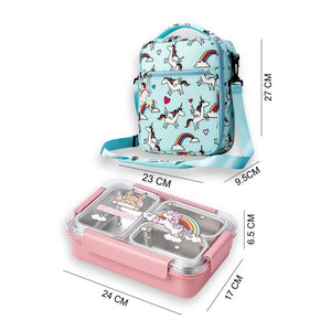 Princess Magic stainless Steel Kids Tiffin/ Lunch Box with matching Mint Green Lunch Bag - Back To School