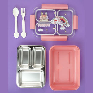 Princess Magic stainless Steel Kids Tiffin/ Lunch Box with matching Mint Green Lunch Bag - Back To School