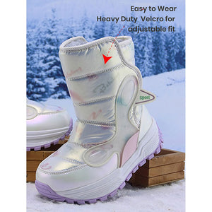 Printed Silver Waterproof Winter Snow Boots for Kids with Metal Cleats for Minus Degree Icy Terrains - 31 EUR Winter Wear