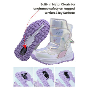 Printed Silver Waterproof Winter Snow Boots for Kids with Metal Cleats for Minus Degree Icy Terrains - 31 EUR Winter Wear
