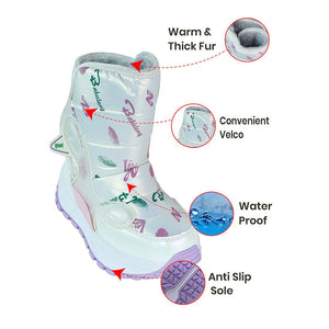 Printed Silver Waterproof Winter Snow Boots for Kids with Metal Cleats for Minus Degree Icy Terrains - 31 EUR Winter Wear