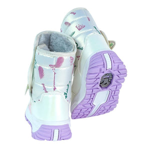Printed Silver Waterproof Winter Snow Boots for Kids with Metal Cleats for Minus Degree Icy Terrains - 31 EUR Winter Wear
