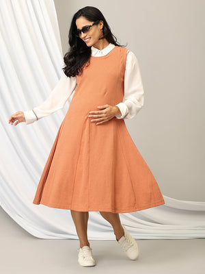 Pumpkin Spice Maternity and Nursing Sleeveless Winter Dress - DRS - SD - PMPSP - S
