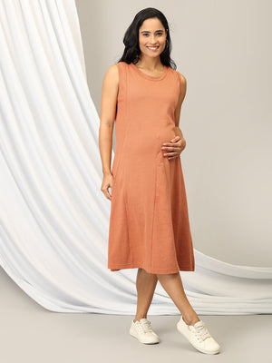 Pumpkin Spice Maternity and Nursing Sleeveless Winter Dress - DRS - SD - PMPSP - S