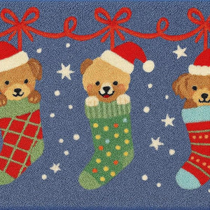 Puppy in Stockings, Christmas theme,Big Size Welcome Mat Festive Floor & entrance Door Mat, 30inches x20inches - Christmas