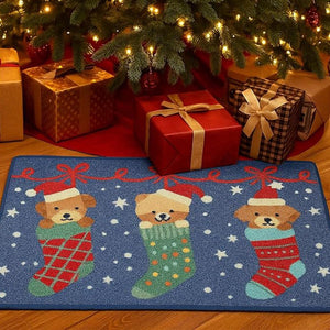 Puppy in Stockings, Christmas theme,Big Size Welcome Mat Festive Floor & entrance Door Mat, 30inches x20inches - Christmas