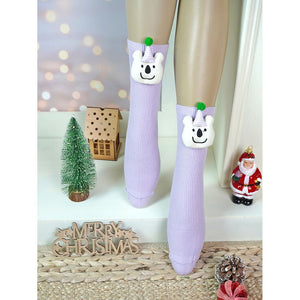 Purple 3D Party Hat Teddy Socks for Kids . - 