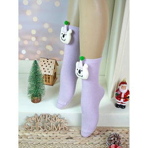 Purple 3D Party Hat Teddy Socks for Kids . - 