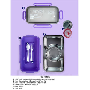 Purple Centre Dip Stainless Steel Lunch Box For Kids And Adults - Back To School
