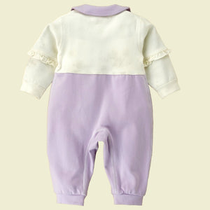 Purple & Cream Butterfly full sleeves jumpsuit style Romper for Tiny Toddlers - 6 - 12 Months Kids Clothing
