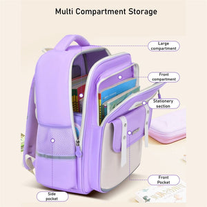 Purple & Cream Dual color Ergonomic Backpack for Kids with attached Belt for extra support,6yrs - 10yrs. - Back To School
