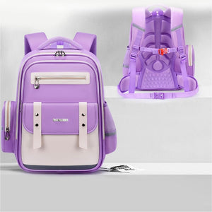 Purple & Cream Dual color Ergonomic Backpack for Kids with attached Belt for extra support,6yrs - 10yrs. - Back To School