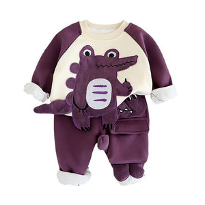 Purple Croc Pocket Fleece Winter Tracksuit Set for Kids - 2 - 3 Years Kids Clothing