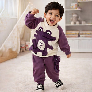 Purple Croc Pocket Fleece Winter Tracksuit Set for Kids - 2 - 3 Years Kids Clothing