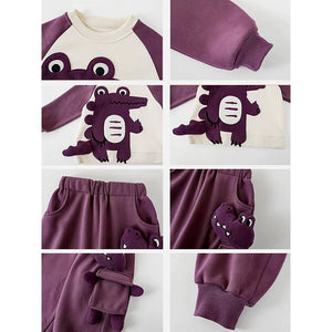 Purple Croc Pocket Fleece Winter Tracksuit Set for Kids - 2 - 3 Years Kids Clothing