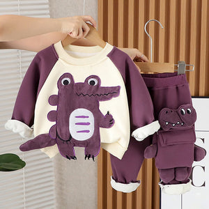 Purple Croc Pocket Fleece Winter Tracksuit Set for Kids - 2 - 3 Years Kids Clothing