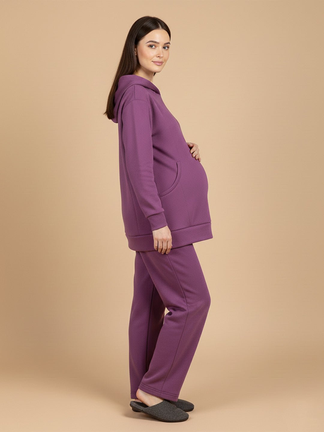 Purple Frostbite Maternity And Nursing Hoodie Pajama Loungewear Set - Purple Maternity Winter Set