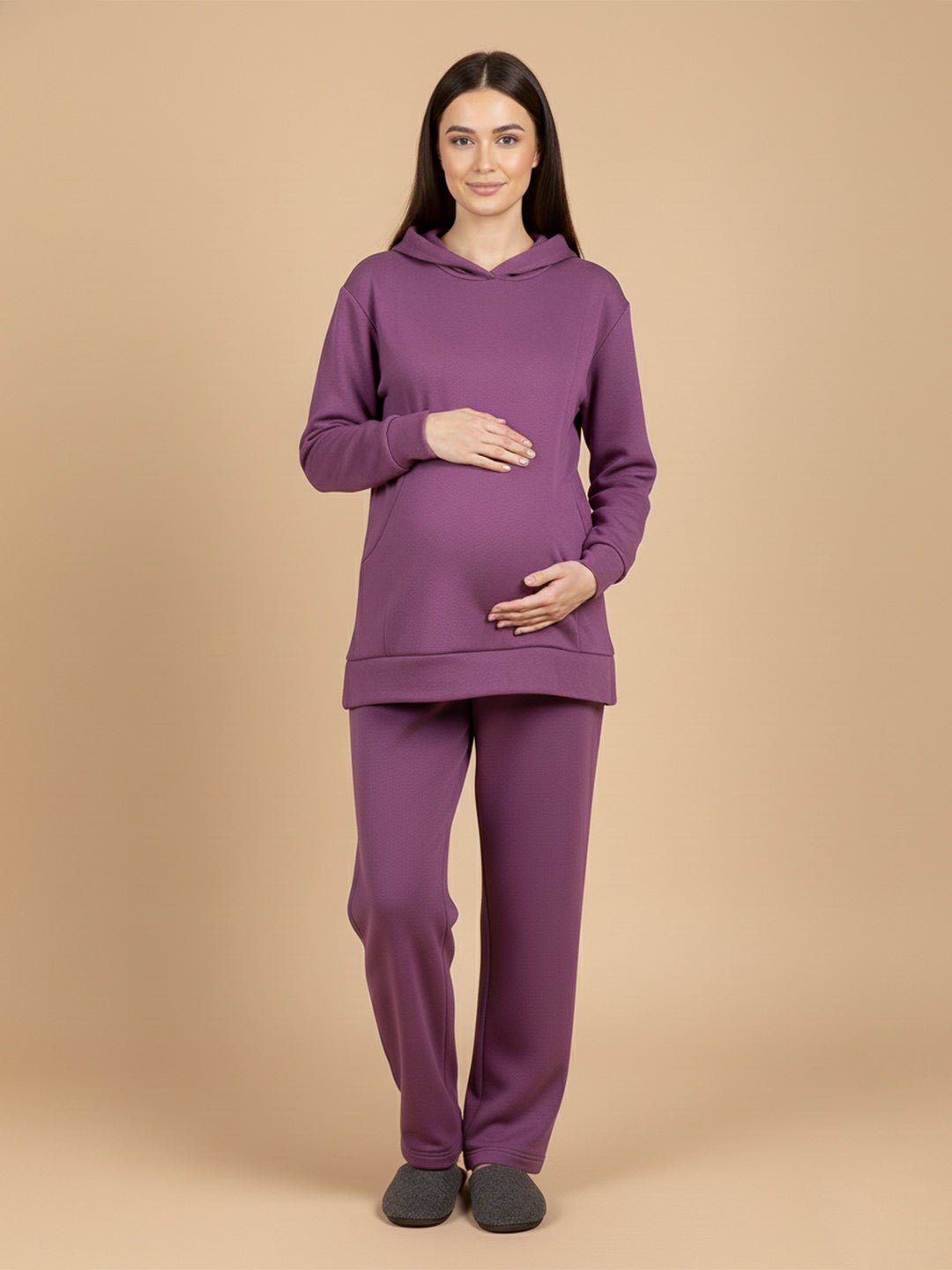 Purple Frostbite Maternity And Nursing Hoodie Pajama Loungewear Set - Purple Maternity Winter Set