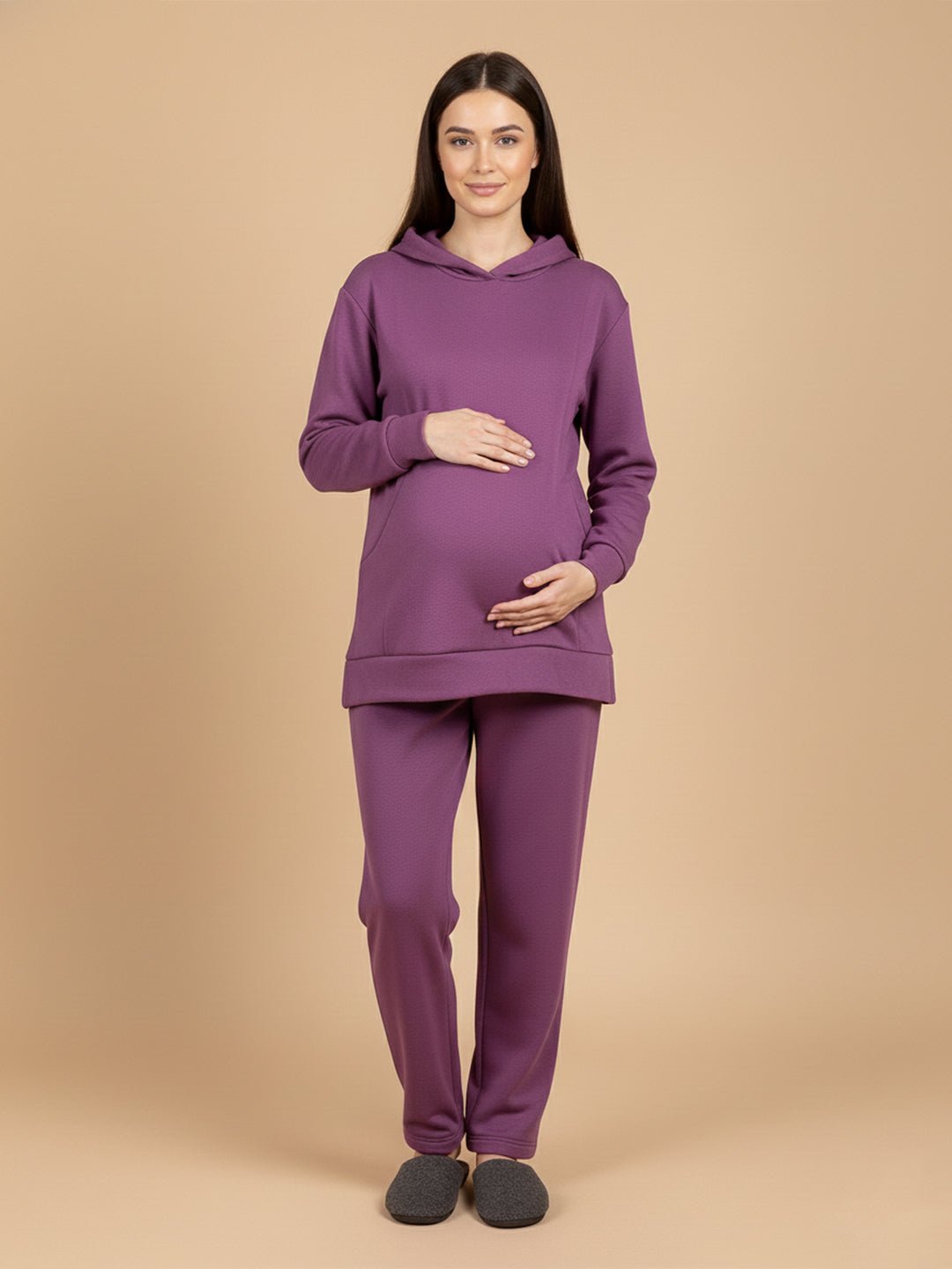 Purple Frostbite Maternity And Nursing Hoodie Pajama Loungewear Set - Purple Maternity Winter Set