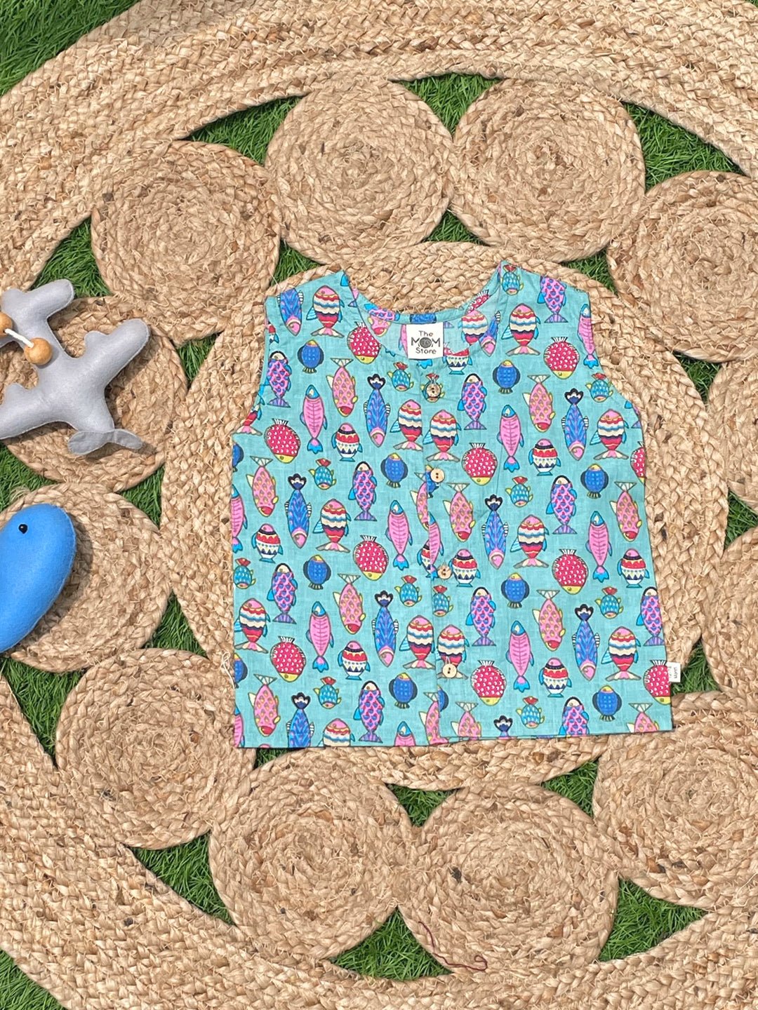 Purple Hippo & Fishy Fish Block Printed Cotton Infant Jabla