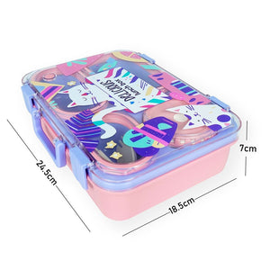 Purple Meow Compact Tiffin Lunch Box for Kids - Back To School
