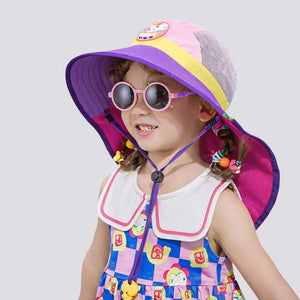 Purple & Pink Unicorn Patch Breathable Mesh Wide Brim Sun Hat for Kids & Toddlers with Adjustable Strap - 2 - 5 Years Swim