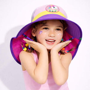 Purple & Pink Unicorn Patch Breathable Mesh Wide Brim Sun Hat for Kids & Toddlers with Adjustable Strap - 2 - 5 Years Swim