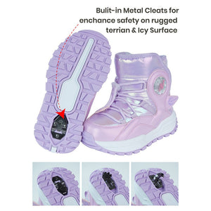 Purple Rainbow Shine Waterproof Winter Snow Boots for Kids with Metal Cleats for Minus Degree Icy Terrains - 31 EUR Winter Wear
