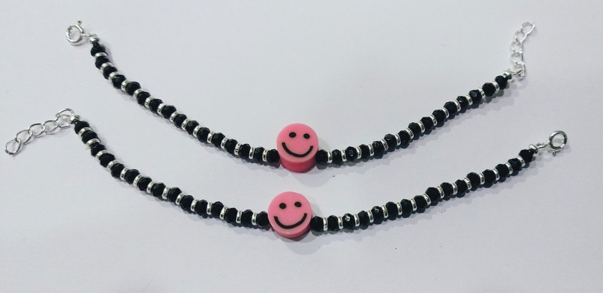Pushker Badri Sarraf Pink Smile Silver with Black Beads Bracelet/ Nazaria - KADA-NZPS