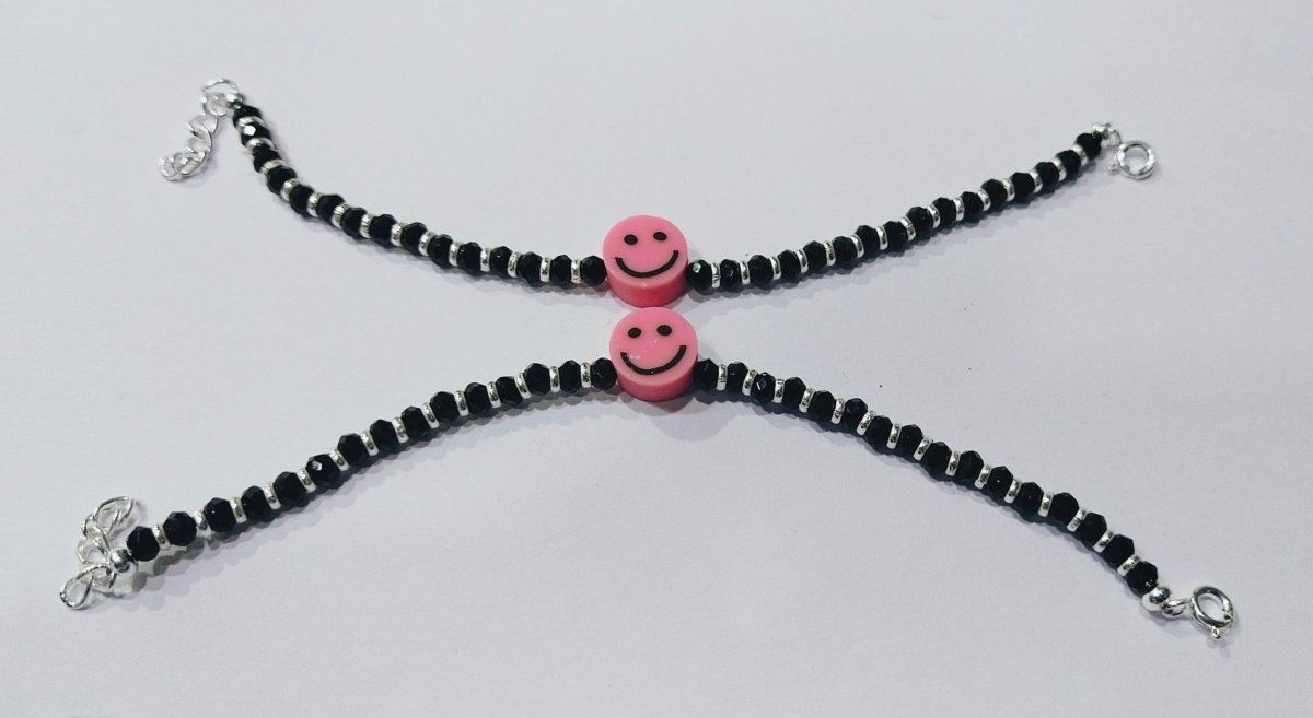 Pushker Badri Sarraf Pink Smile Silver with Black Beads Bracelet/ Nazaria - KADA-NZPS