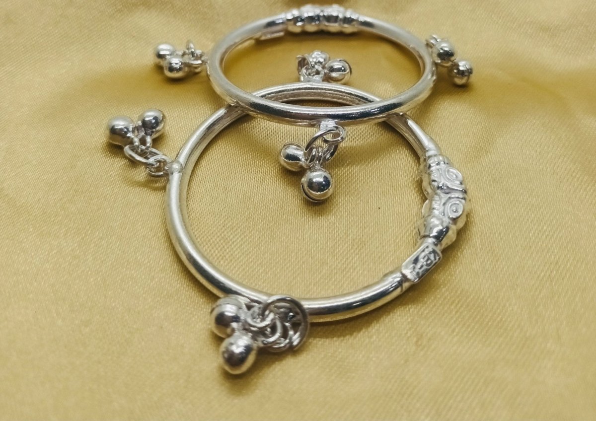 Pushker Badri Sarraf Pure Silver Baby Bracelets/Anklet- (Set of 2) - KADA-PRSL