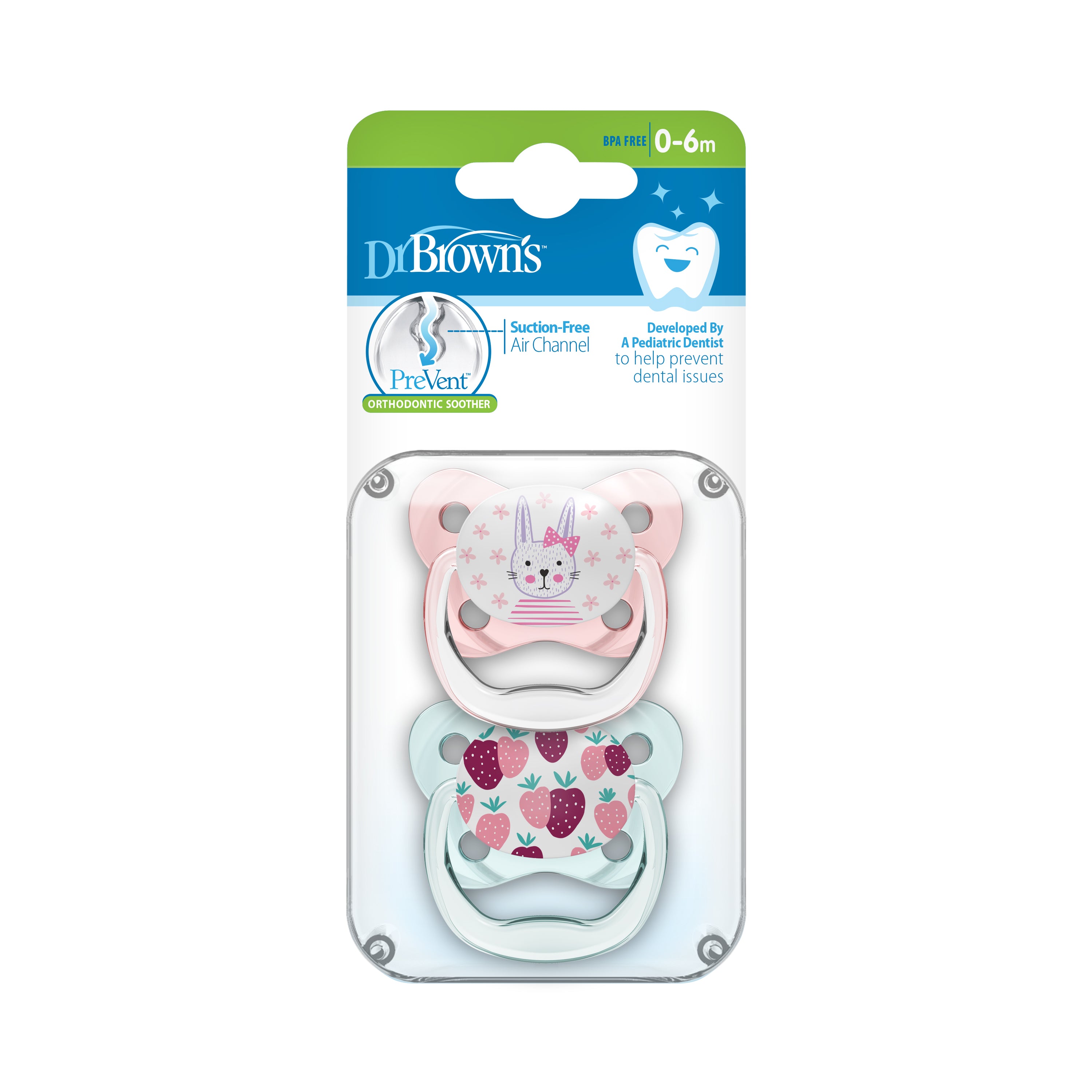 Dr. Brown'S Prevent Butterfly Soother - Stage 1, Pink, 2-Pack Pink Birth+ to 6M